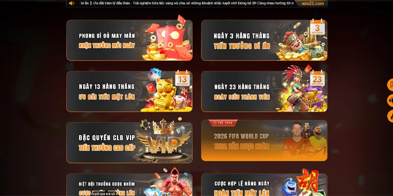 Chương trình ưu đãi 23WIN ngập tràn